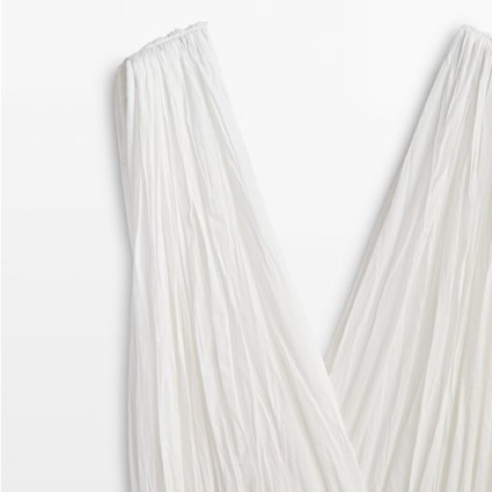 NWT. Massimo Dutti White 100% Cotton Pleated Midi Dress with Drawstring. Size L. - Picture 9 of 12